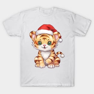 Bengal Tiger in Santa Hat T-Shirt